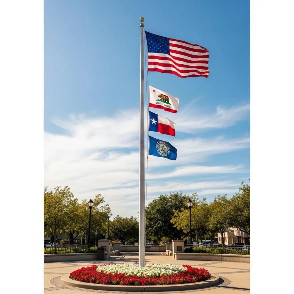 American flag flown at the top of a flagpole — correct positioning