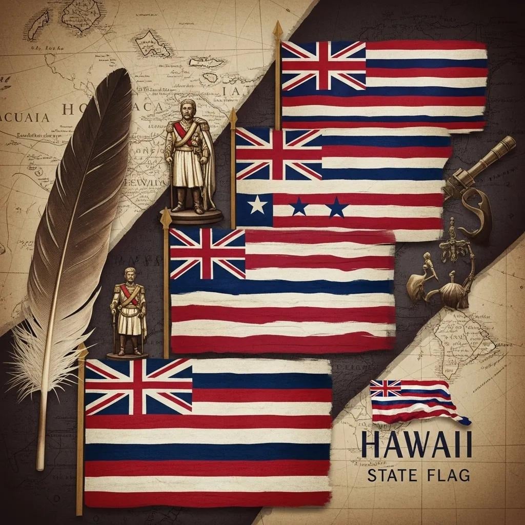 Collage of historical Hawaii State Flag designs showcasing its evolution and cultural significance