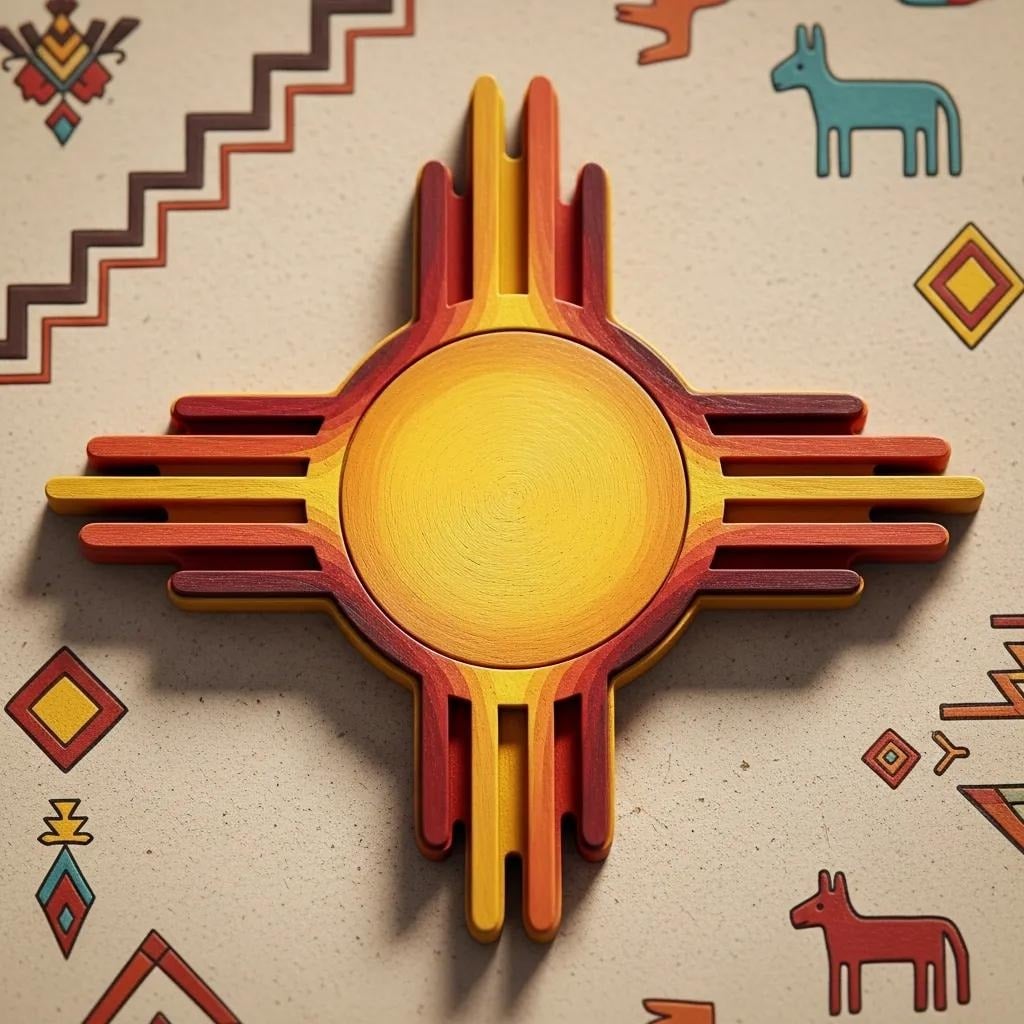 Close-up of the Zia Sun Symbol representing the four cardinal directions
